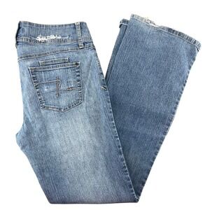 Y2K Rewind Bootcut Jeans Womens 11 Blue Double Button Distressed Bratz Fest VTG